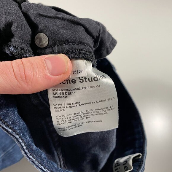 30D133-144 Acne Studios Skin 5 Deep Dark Wash Skinny Jeans womens size 27.5x27.5 - Picture 4 of 8
